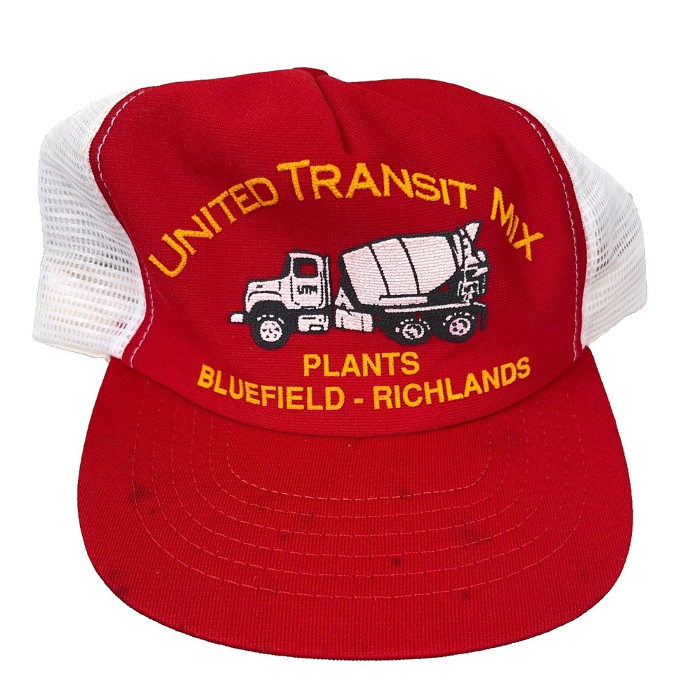 Vintage Cement Truck Trucker‎ Hat Cap Made In USA Puffy Print 80s 90s Red White